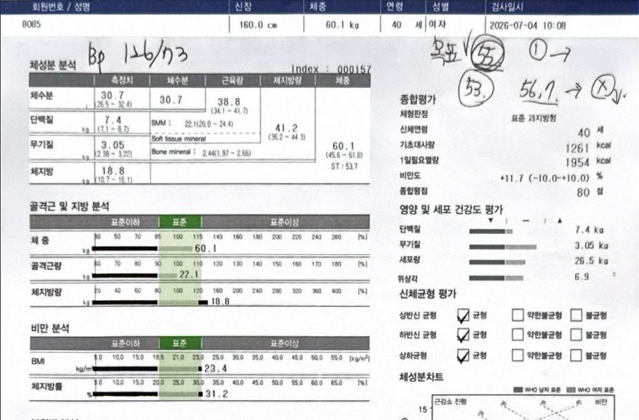 인바디 결과지 - 8개월 후